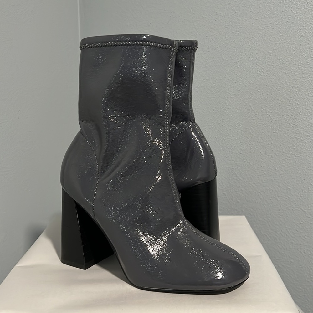 New Topshop Grey Patent Leather Ankle Boots - Picture 8 of 13